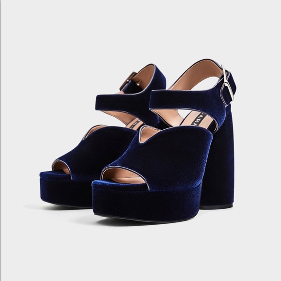 blue velvet platform heels